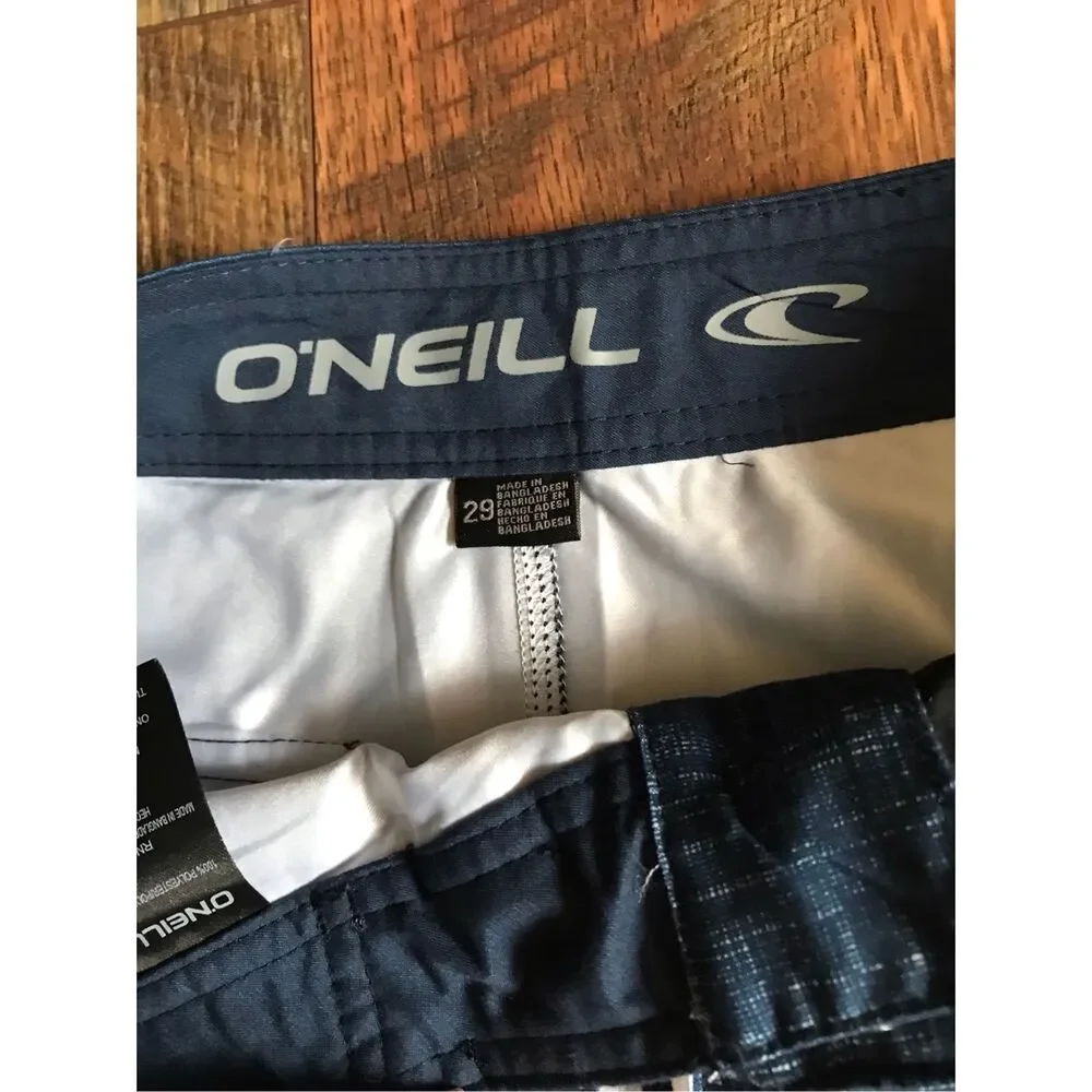 O’Neill men’s swim trunks shorts blue white ties unlined size 29 New with tags